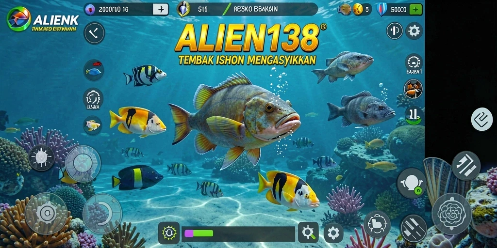 Screenshot utama ALIEN138 menampilkan aksi gameplay Tembak Ikan yang mendebarkan.