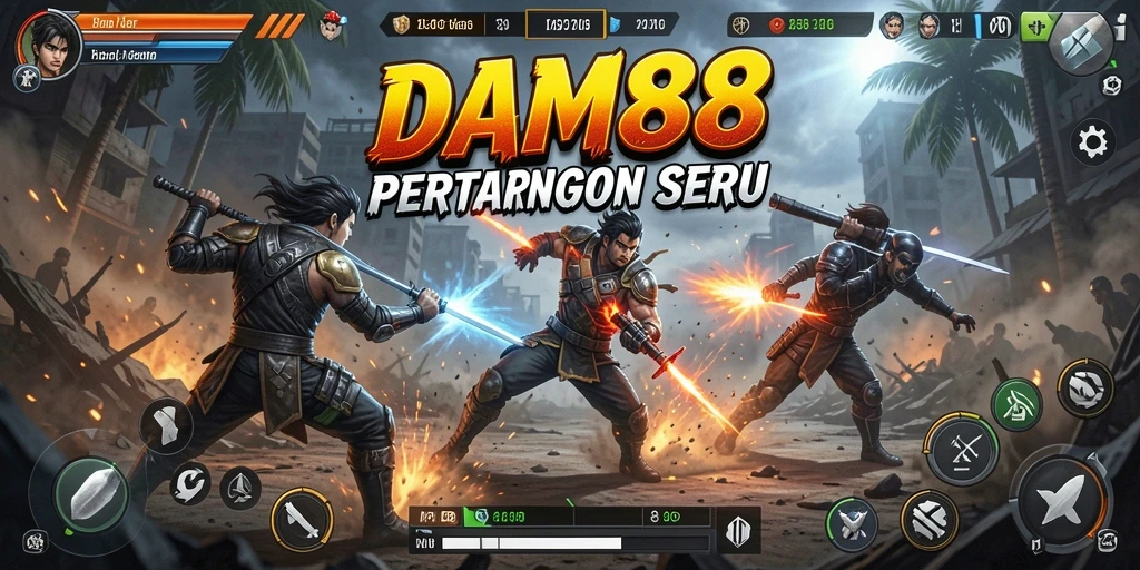 Tampilan gameplay aksi seru dalam DAM88 dengan karakter yang kuat dan grafis menawan.