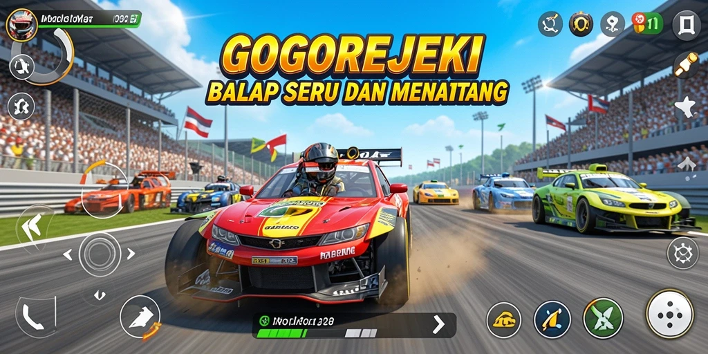 Gameplay seru GOGOREJEKI dengan balapan mendebarkan di jalur kompetisi.