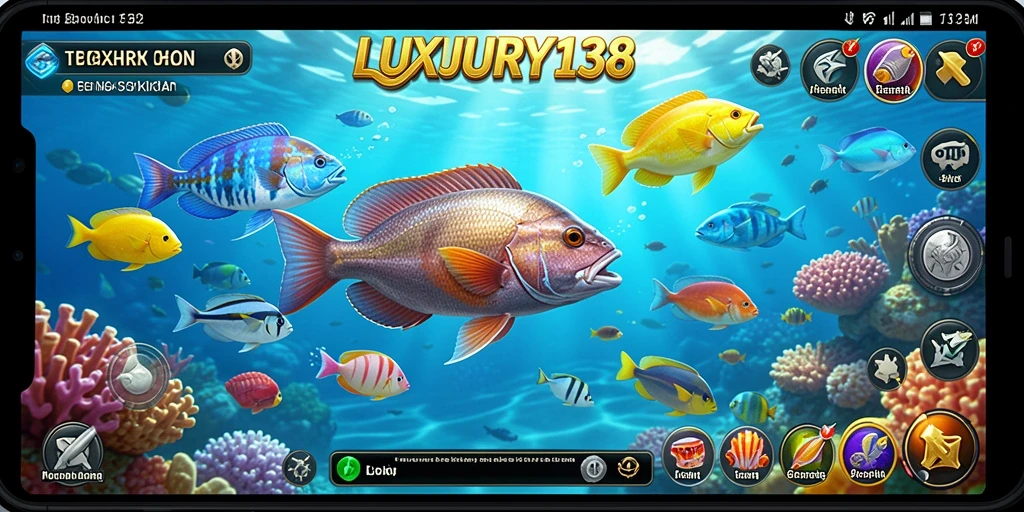 Tangkapan layar dari gameplay LUXURY138 dengan berbagai ikan berwarna-warni.