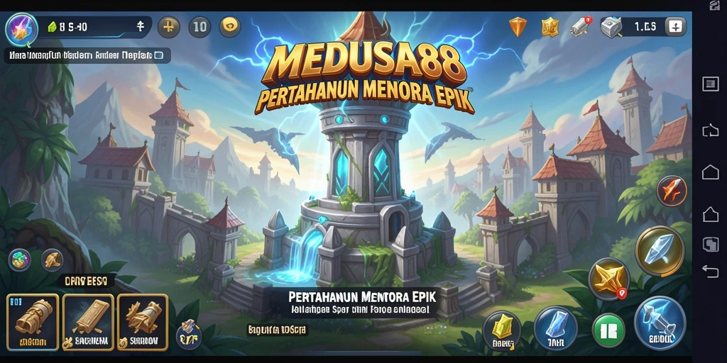 Screenshot menampilkan aksi gameplay Tower Defense yang seru.