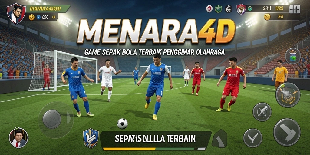 Tampilan gameplay seru dalam MENARA4D dengan aksi sepak bola intens.