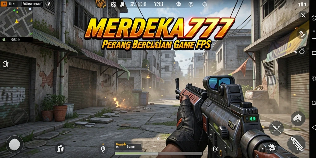 Screenshot menunjukkan aksi tembak-menembak yang dinamis dalam MERDEKA777.