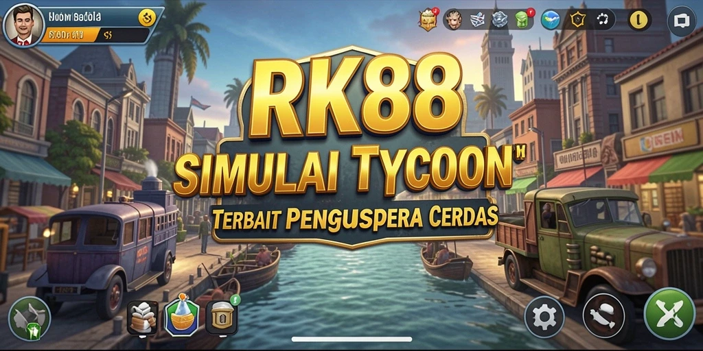 Tangkapan layar gameplay RK88 menunjukkan aksi pengelolaan bisnis yang intens.