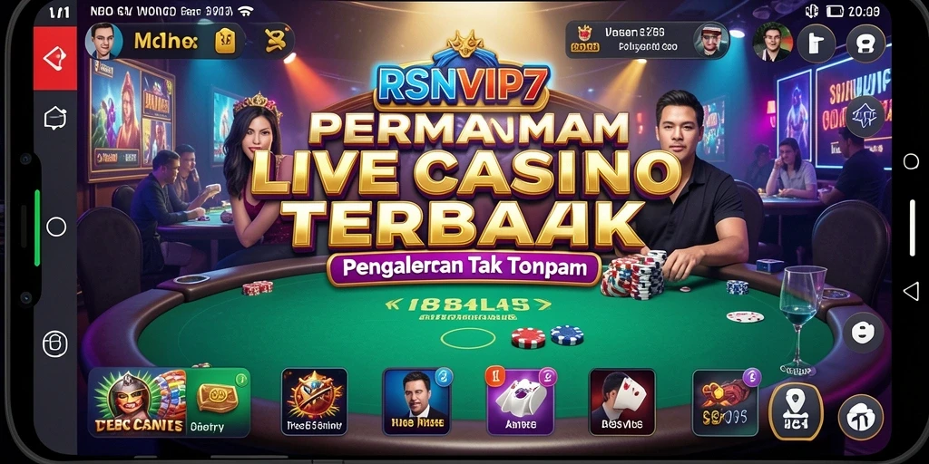 Screenshot utama RSNVIP7 menampilkan dealer langsung di meja permainan yang mengesankan.