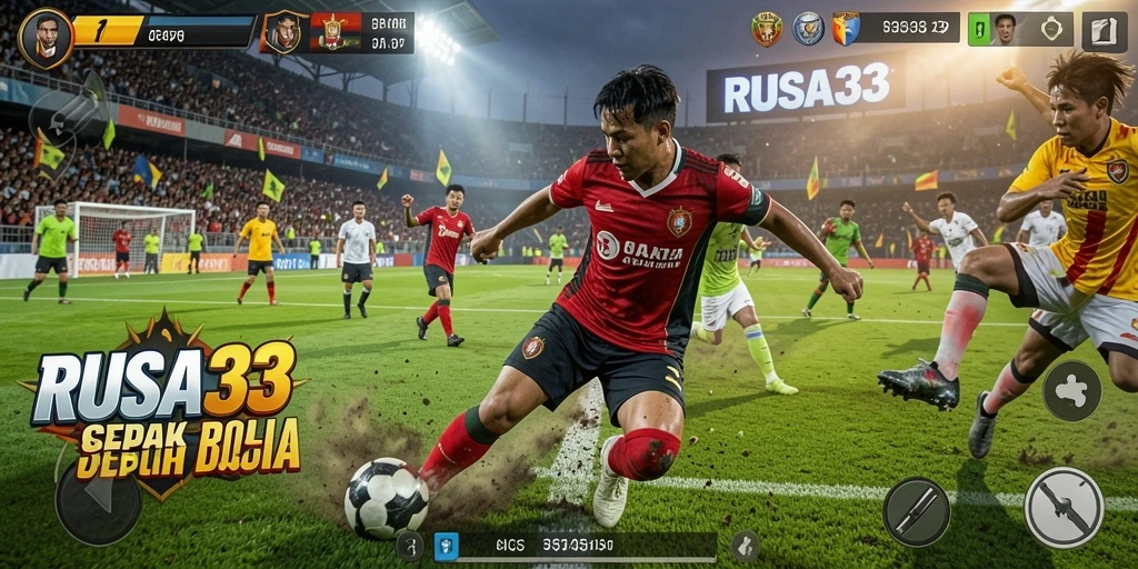 Gameplay RUSA33 menampilkan aksi sepak bola yang mendebarkan.