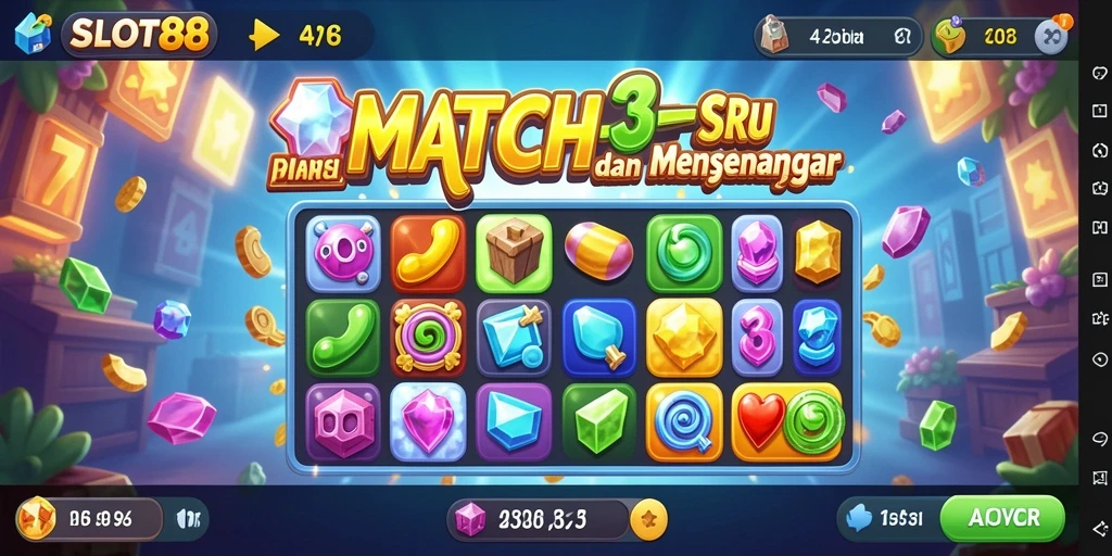 Screenshot utama SLOT88 menampilkan gameplay Match-3 yang seru dan interaktif.