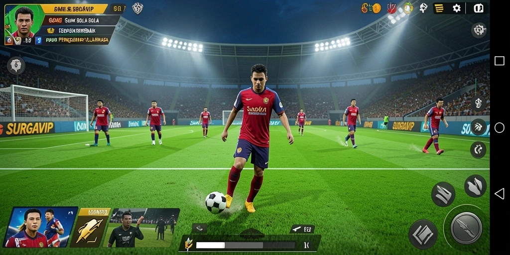 Screenshot gameplay SURGAVIP yang menampilkan aksi sepak bola yang mendebarkan.